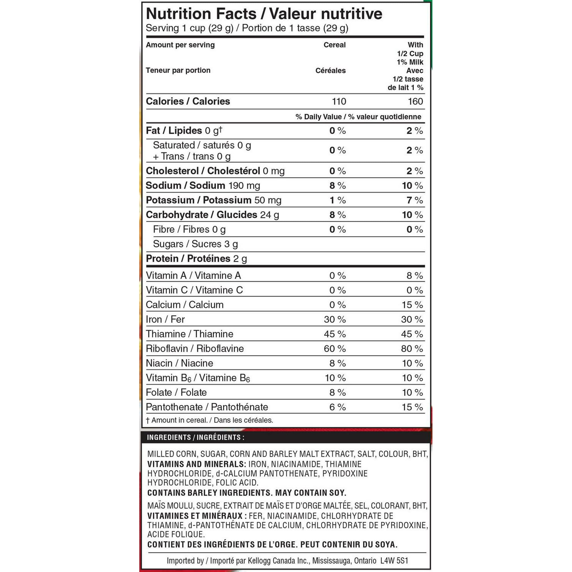 Kellogg's Corn Flakes Cereal, 680g / 23.98oz - Nutrition Facts & Ingredients Label